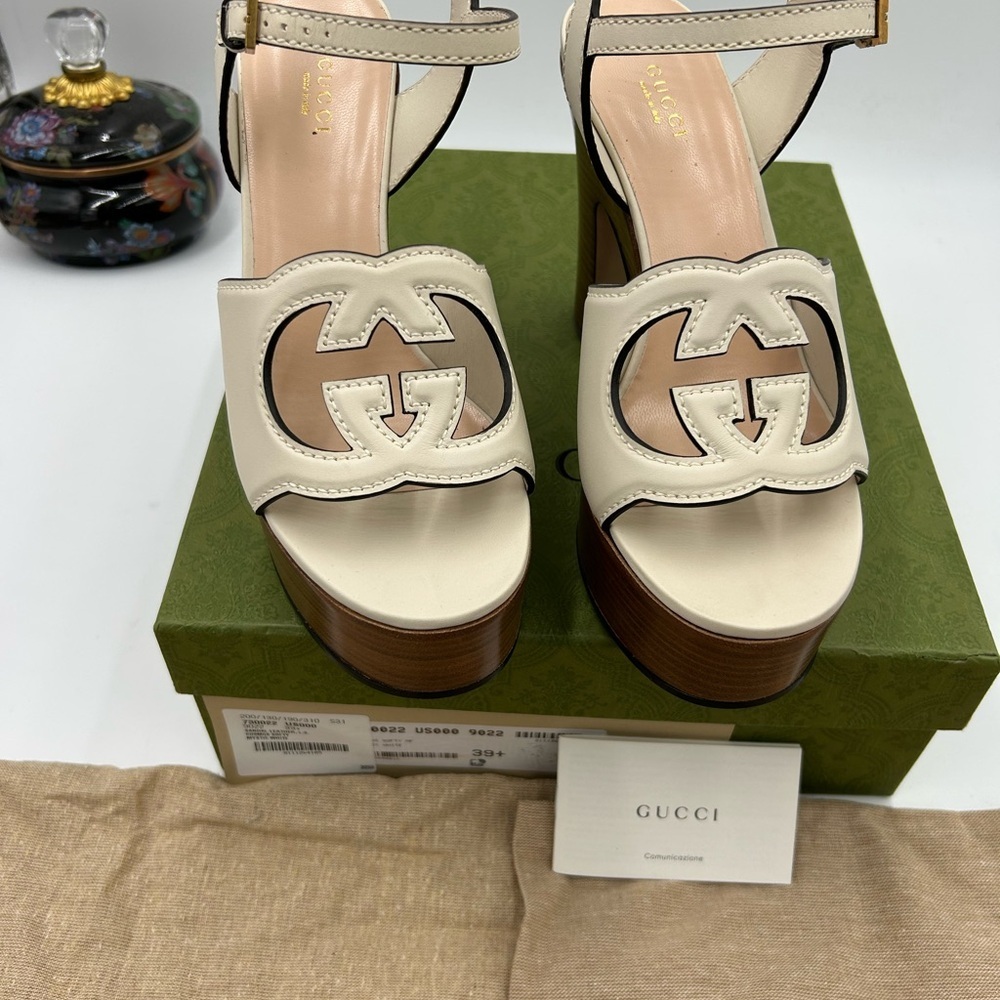 Women's Gucci interlocking G leather platform sandals size 39.5 made in Italy - Picture 6 of 13